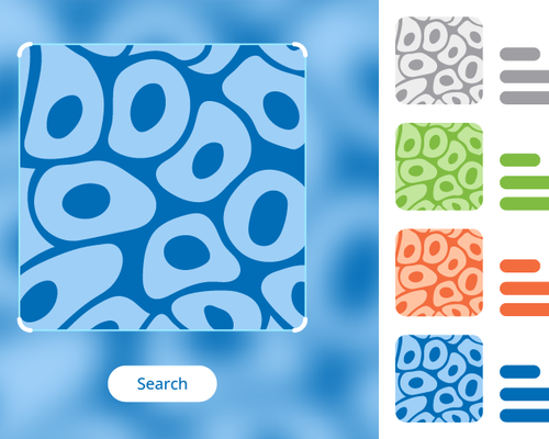 Illustration depicting a search engine focused on cells and displaying search results